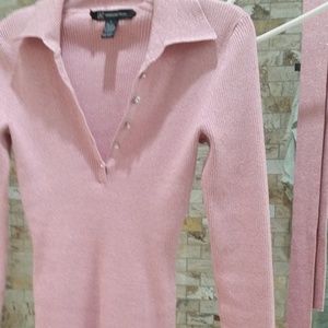 INC LT PINK LONG SLEEVE TOP WITH CRYSTAL BUTTONS